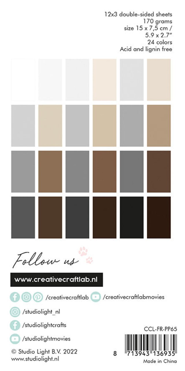 Studio Light CCL Paper Pad Furry Browns Friendz 150x75x9mm 24 SH nr.65